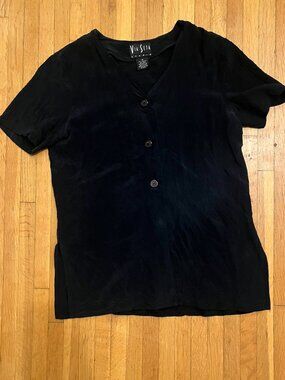 Black 100% Silk short sleeve button-up from Via Seta Studio